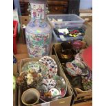 Large Chinese vase and three boxes of assorted cer