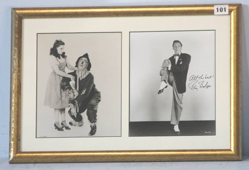 The Wizard of Oz, Ray Bolger (The Scarecrow) signed photograph, framed together with Dorothy (Judy