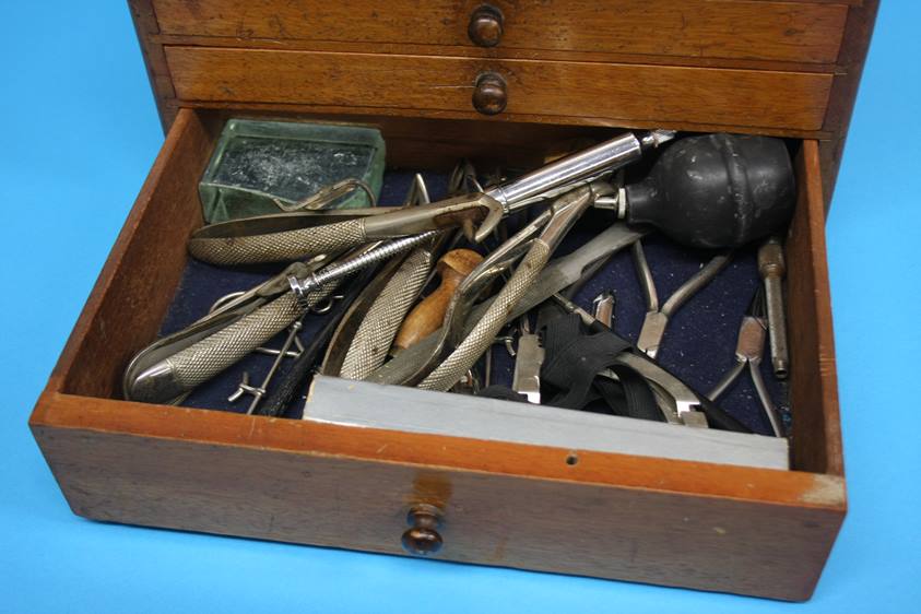 A 19th Century mahogany travelling Dentist's cabinet with rising top, opening to reveal a filled - Image 3 of 16