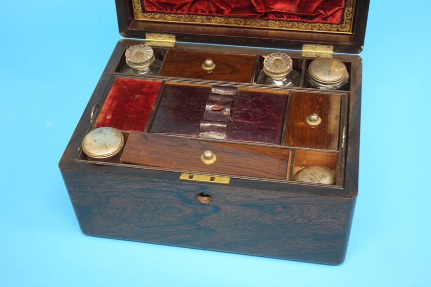 A Victorian Rosewood work box, opening to reveal a fitted interior, with single drawer to the - Image 4 of 4