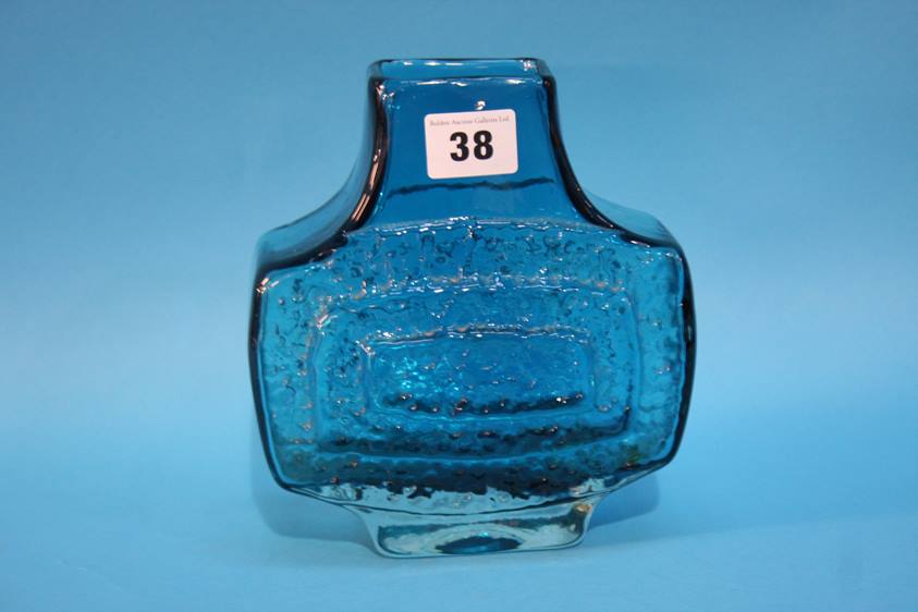 A Whitefriars Kingfisher blue TV vase. 17cm tall