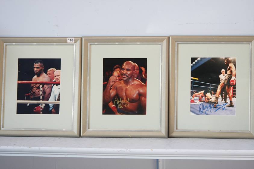 Three framed photographs of boxing legends each signed, Mike Tyson, Evander Holyfield and Nigel - Image 8 of 14