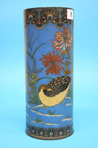 A Japanese Cloisonné enamelled vase on a blue ground decorated with birds, 31cm height, 12cm - Image 5 of 14