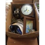 Box of assorted including mantle clock etc.
