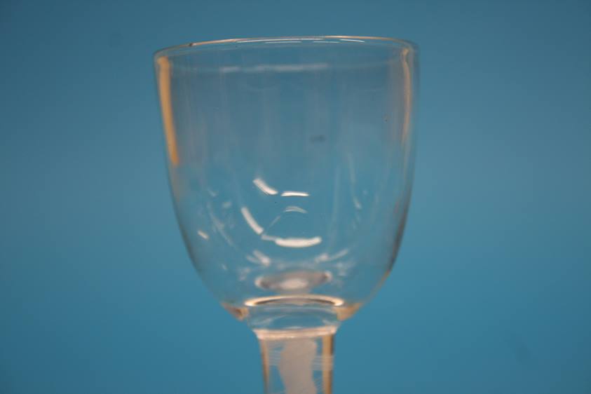 Two Victorian sherry glasses with bell shaped bowl and double opaque air twist stems, 11cm height - Image 9 of 10