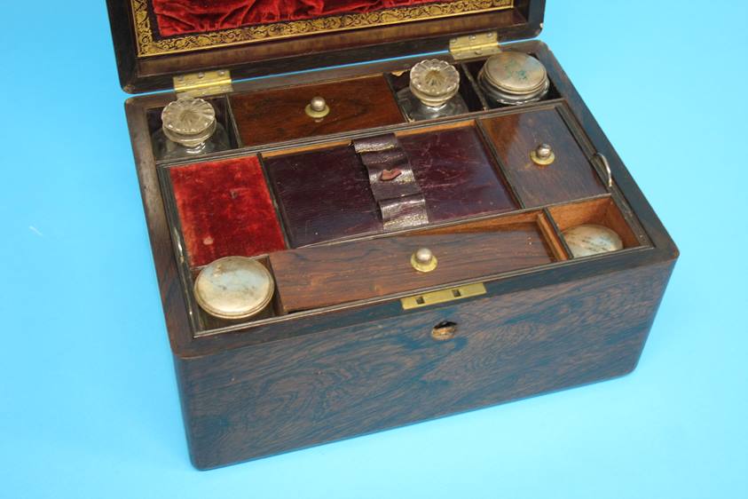 A Victorian Rosewood work box, opening to reveal a fitted interior, with single drawer to the - Image 2 of 4