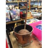 Copper coal scuttle, shell case, lamp etc.