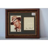 James Stewart signature, 1908-1977, framed