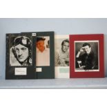 Various mounted signatures to include, David Niven, Peter Finch, John Guildgud and Albert Finney