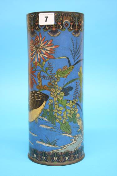 A Japanese Cloisonné enamelled vase on a blue ground decorated with birds, 31cm height, 12cm - Image 11 of 14