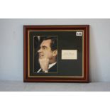 Richard Nixon (US President 1969 -1974), signed when Vice President on printed card, framed together