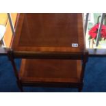 A pair of reproduction yew side tables