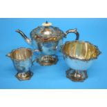 A good quality silver plated teapot, sugar bowl and cream jug