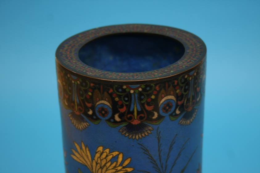A Japanese Cloisonné enamelled vase on a blue ground decorated with birds, 31cm height, 12cm - Image 14 of 14