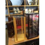 Various dolls furniture and two display cases