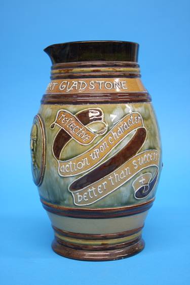 A Doulton Lambeth stoneware 'Gladstone jug', a small siver rimmed jug, a Royal Doulton Series Ware - Image 7 of 10