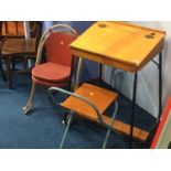 A pair of Child's stacking chairs, desk and a folding chair
