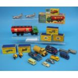 Two unboxed Dinky 'AA' motor cycle and side car patrol bikes, a Merit 'Shell' petrol tanker, an