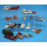 Two trays of Dinky, Corgi and Matchbox vehicles, some boxed