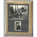 Laurel and Hardy, both signatures on a photograph of them (Hardy's faded) framed with larger black