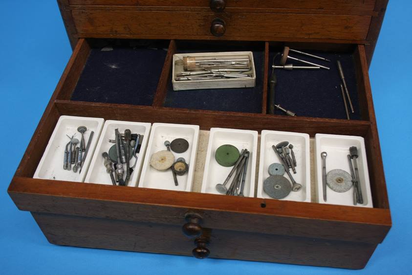 A 19th Century mahogany travelling Dentist's cabinet with rising top, opening to reveal a filled - Image 12 of 16