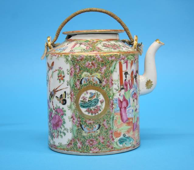 A Canton Chinese enamel decorated teapot and another Chinese teapot (2) - Image 14 of 24