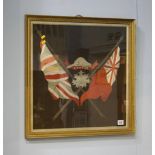 A framed embroidery of the Canadian and British flags