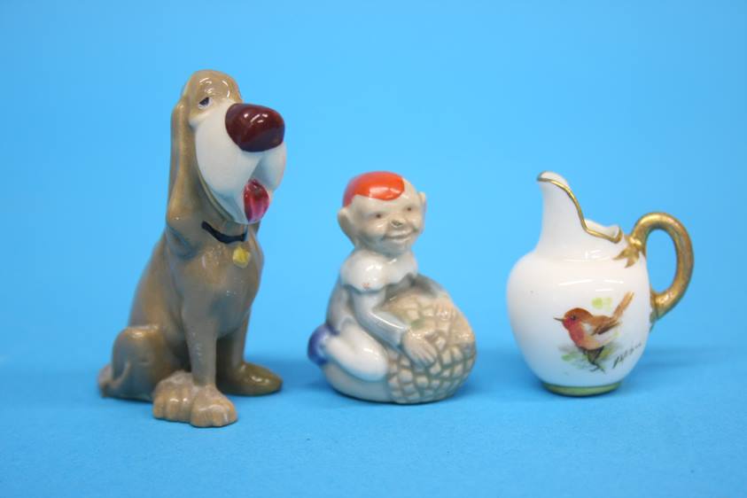 A Beswick 'Swiss' roll kitten, a Royal Worcester miniature jug decorated with a robin, two miniature - Image 2 of 4
