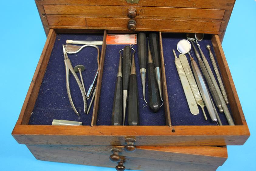 A 19th Century mahogany travelling Dentist's cabinet with rising top, opening to reveal a filled - Image 13 of 16