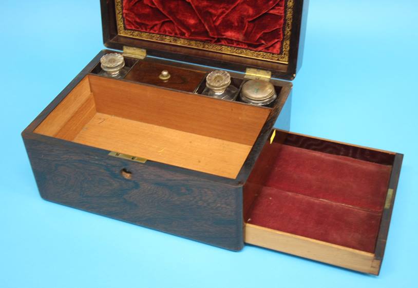 A Victorian Rosewood work box, opening to reveal a fitted interior, with single drawer to the - Image 3 of 4