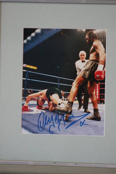 Three framed photographs of boxing legends each signed, Mike Tyson, Evander Holyfield and Nigel - Image 2 of 14