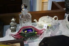 A decanter, plated condiment etc.
