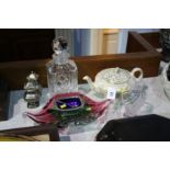 A decanter, plated condiment etc.