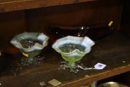 Pair of glass dishes and one other