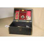 Leather jewellery box and contents