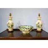 Masons Chartreuse lamps and bowl