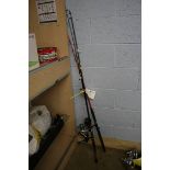 Three fishing rods and reels