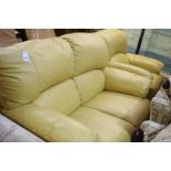Yellow leather settee and armchair