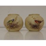Pair of Royal Worcester poesy bowls. Robin and blu