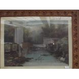 River and forest scene oil painting, signed and ti