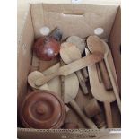 Box of wooden kitchen utensils