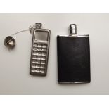 Two hip flasks, one in the form of a mobile phone