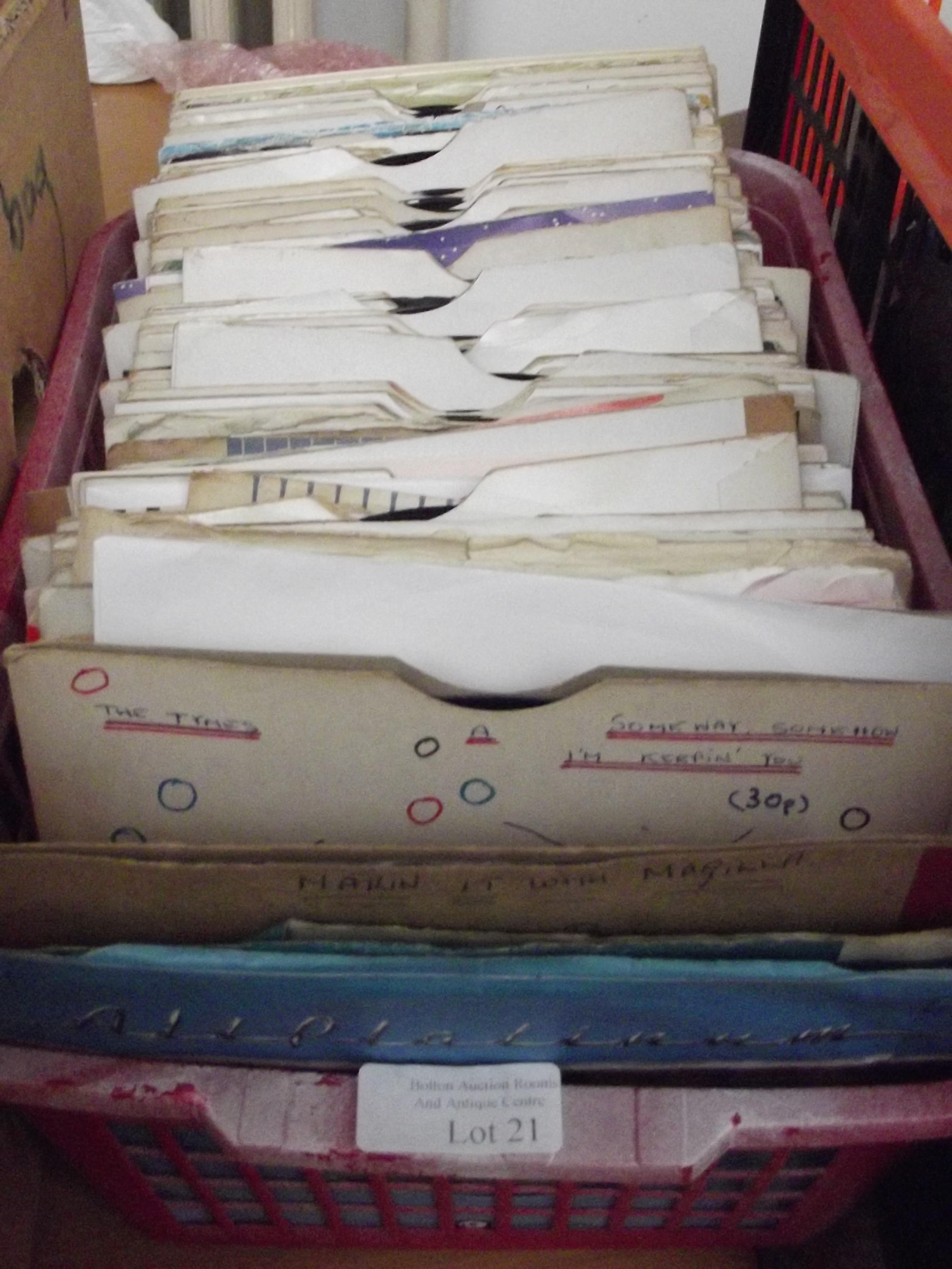 A box of 45s records