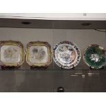 Four cabinet plates to include majolica
