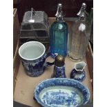 Blue and white Ironstone to include two vintage gl