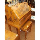 Carved teak bureau with matching side table