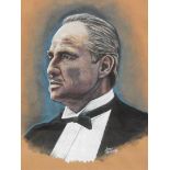 A pastel on paper picture of Marlon Brando by the