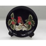 Moorcroft cabinet plate with a Robin a Holly desig