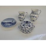 Four pieces of Royal Copenhagen, Denmark blue and