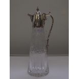 Silver mounted claret jug with etched vine decorat
